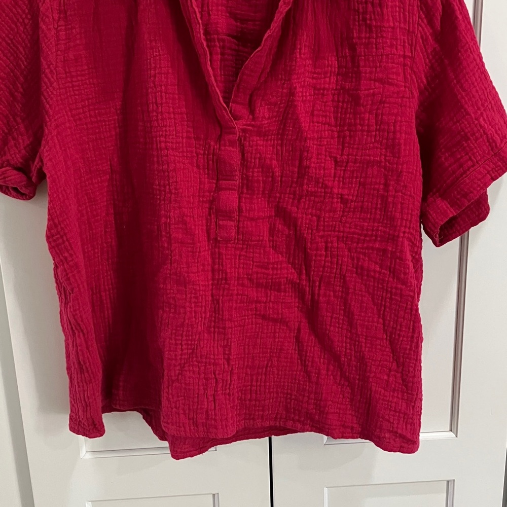 Sundance Women's Pink 100% Cotton Short Sleeve V Neck Cropped Shirt Top - Picture 4 of 11
